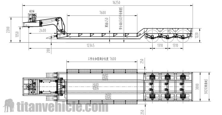 Drawing of Detachable Gooseneck Lowboy Trailer