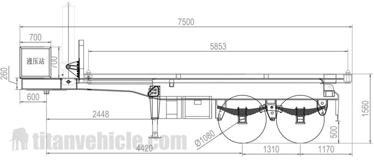 Drawing of 2 Axle 20 Foot Container Tipper Trailer