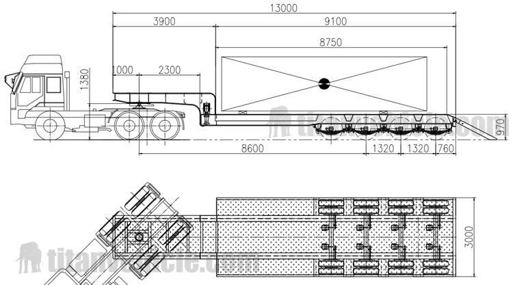 Drawing of 4 Axle Low Loader Truck Trailer