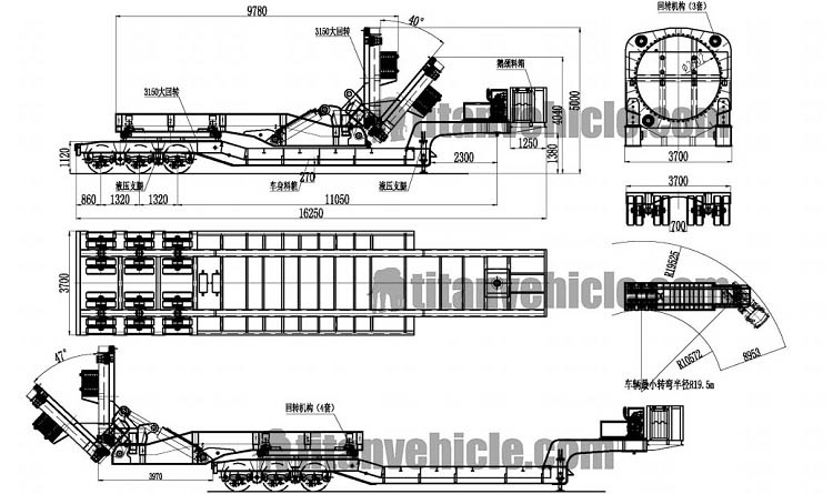 3 lines 6 axle Modular trailer with rotor blade adapter